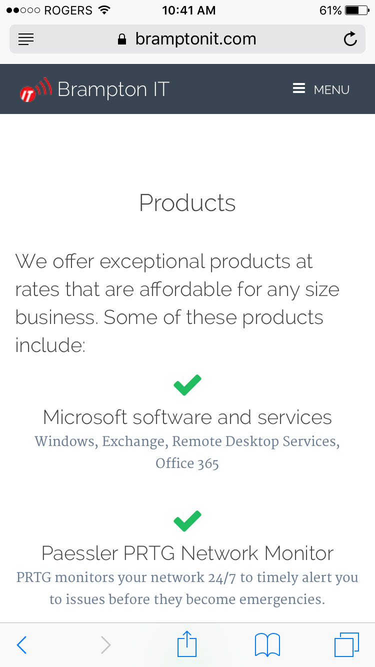 Mobile Products Page