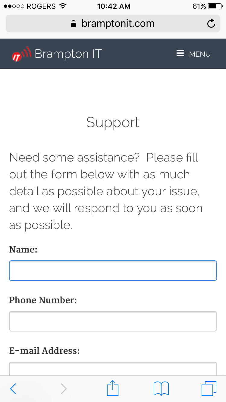 Mobile Support Page